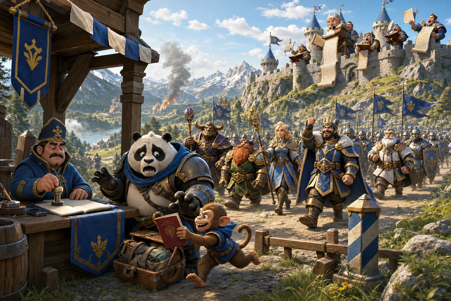 The #1171 expedition crosses the border while Passport Control negotiates with a monkey and #1187 reviews its emergency supplies.