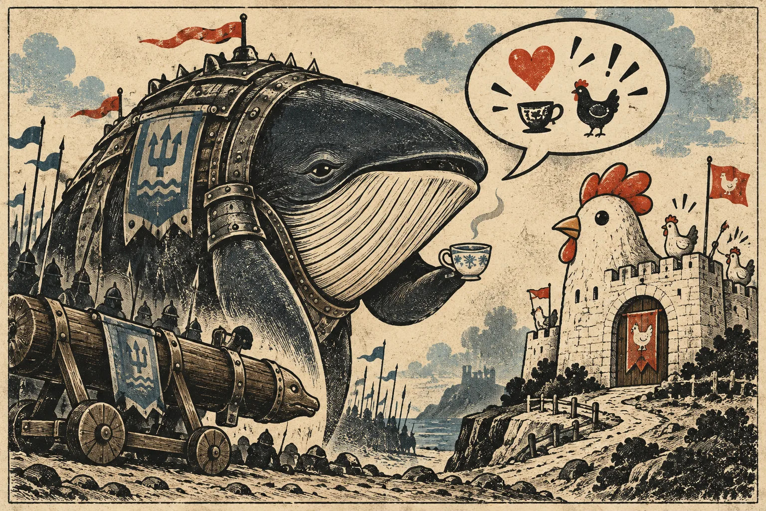 The invading whale pauses between targets to review the local conversation. World Chat survives another siege.